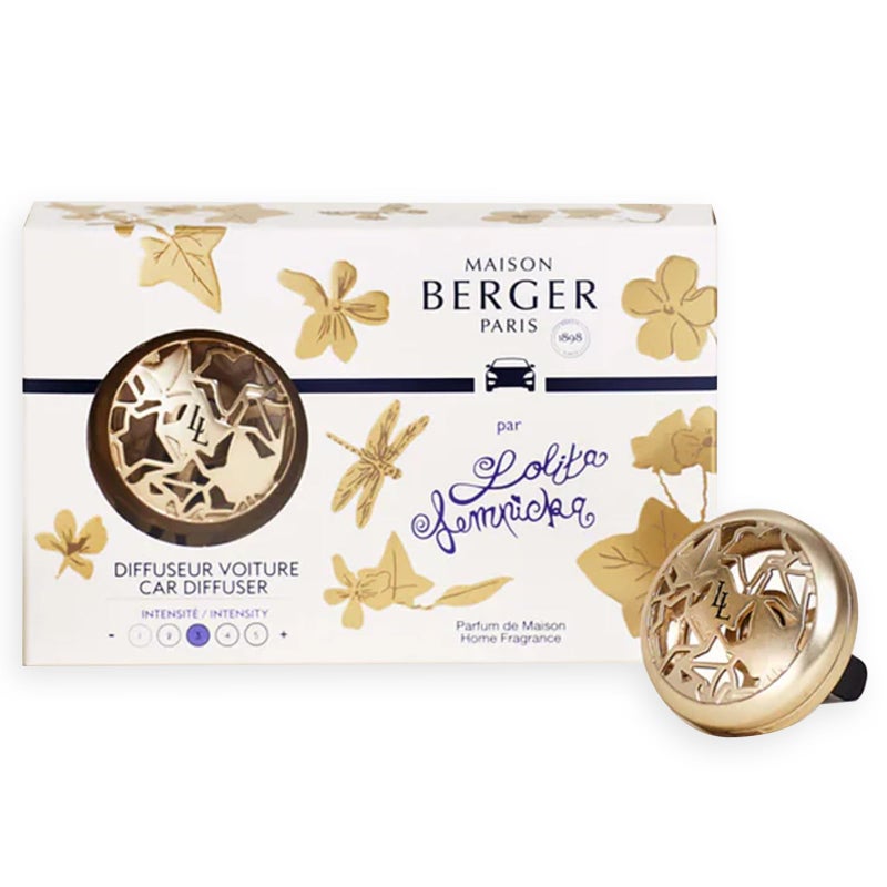 Maison Berger مايزون بيرجر - مجموعة معطر هواء السيارة القابلة لإعادة التعبئة مع مشبك تهوية - 3.1 × 2 × 0.8 بوصة - صنع في فرنسا (لوليتا لمبيكا ساتين جولد) - Image 1