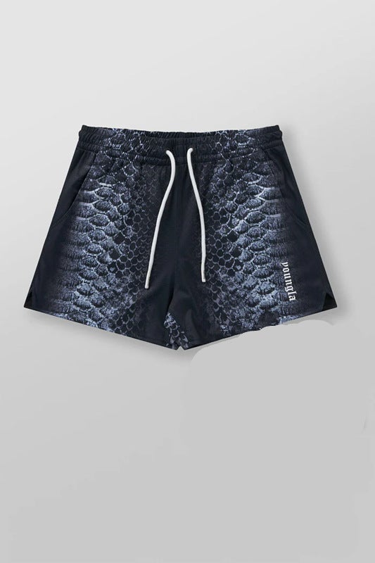 YOUNGLA New Muscle Fitness Sports Leisure Mesh Breathable Shorts Running Blue Ball Steel American Pants Black and white camouflage 