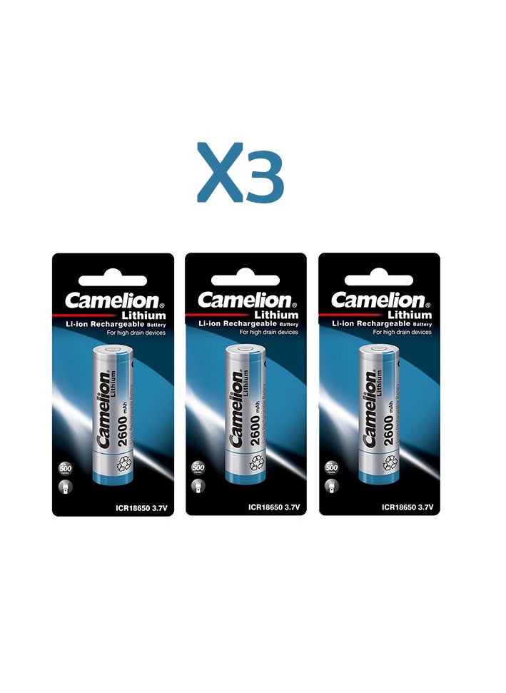 Camelion - Camelion camelion rechargeaable lithium battery ICR 18650 1 Pack x3 - Image 1