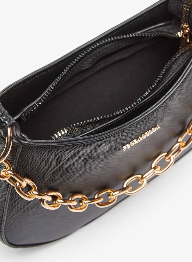 Flora Bella By Shoexpress Textured Shoulder Bag with Chain Strap and Zip Closure