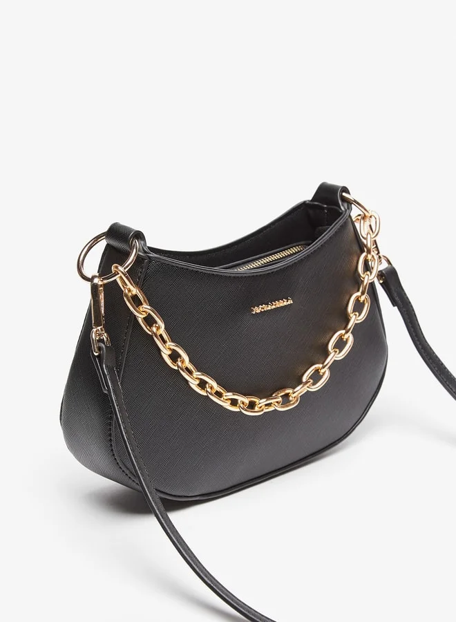 Flora Bella By Shoexpress Textured Shoulder Bag with Chain Strap and Zip Closure