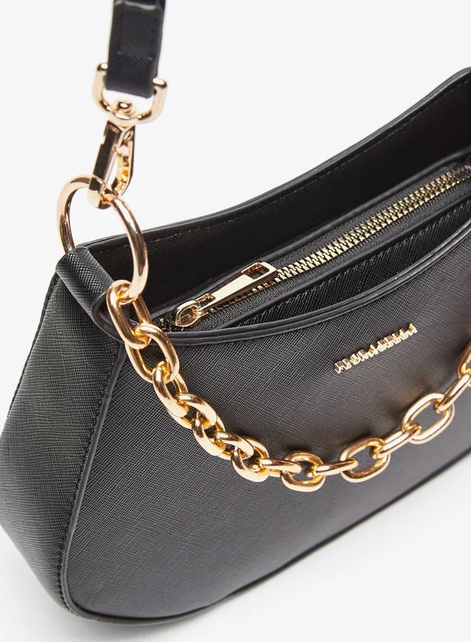 Flora Bella By Shoexpress Textured Shoulder Bag with Chain Strap and Zip Closure