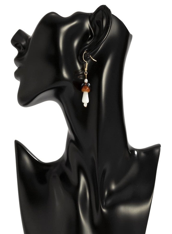 MIFYNN Cute Colorful Mushroom Dangle Earrings Creative 3D Simulation Mushroom Pearl Drop Earrings Handmade Funny Food Vegetable Mushroom Earrings for Women (Brown) - Image 4