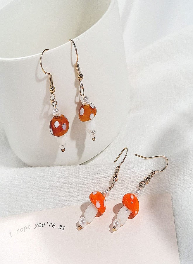MIFYNN Cute Colorful Mushroom Dangle Earrings Creative 3D Simulation Mushroom Pearl Drop Earrings Handmade Funny Food Vegetable Mushroom Earrings for Women (Brown) - Image 5