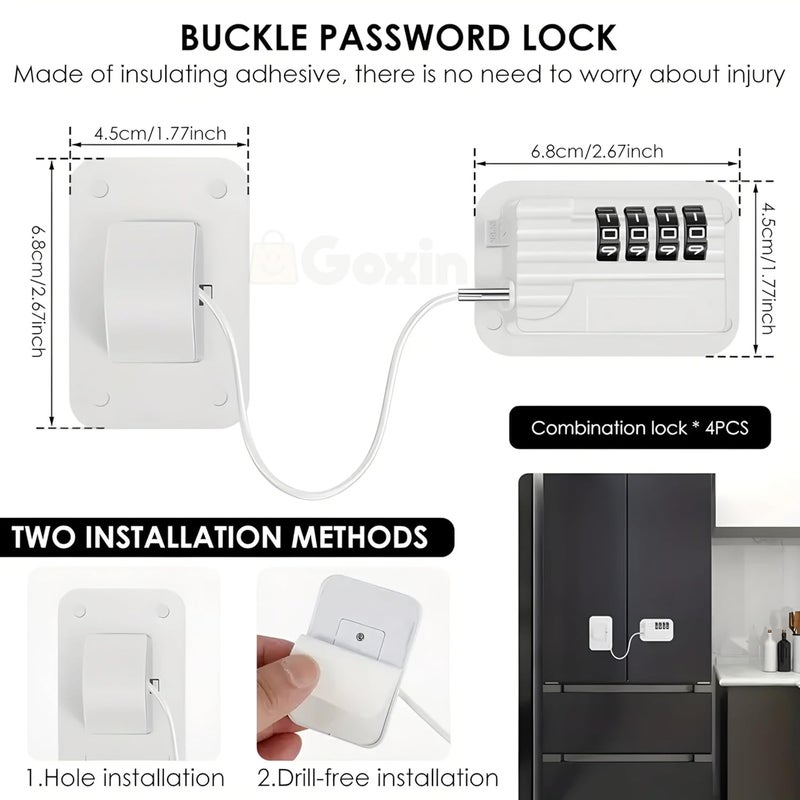 GOXIN Child Safety Refrigerator Lock - Strong Adhesive Cable Lock for Fridge, Freezer, Cabinet, Drawer, Window & Door | Baby & Toddler Proof Locking Device for Home Safety (White, Pack of 2) - Image 4