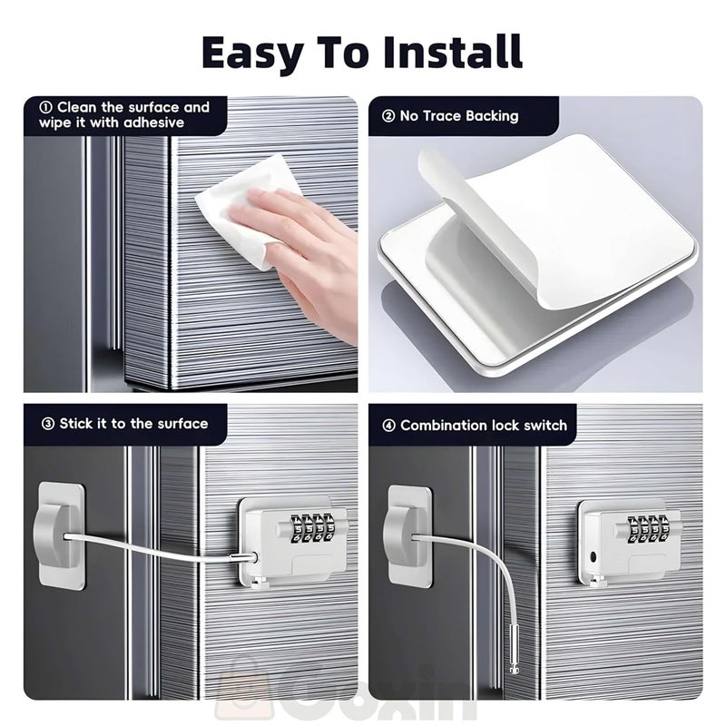 GOXIN Child Safety Refrigerator Lock - Strong Adhesive Cable Lock for Fridge, Freezer, Cabinet, Drawer, Window & Door | Baby & Toddler Proof Locking Device for Home Safety (White, Pack of 2) - Image 5