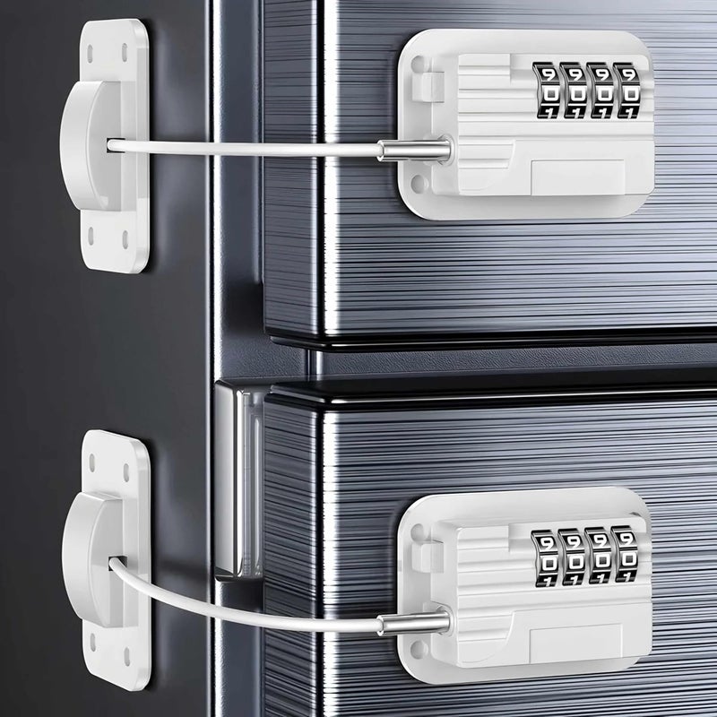 GOXIN Child Safety Refrigerator Lock - Strong Adhesive Cable Lock for Fridge, Freezer, Cabinet, Drawer, Window & Door | Baby & Toddler Proof Locking Device for Home Safety (White, Pack of 2) - Image 1