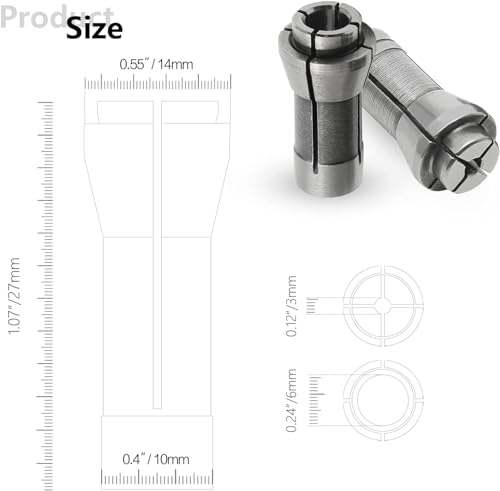 Murtenze 4 Pack Die Grinder Collet, Grinding Machine Clamping Collet Adapter 1/4" and 1/8" Arbors Shanks, 2 Pack 3mm and 2 Pack 6mm Die Grinder Collet. - Image 4