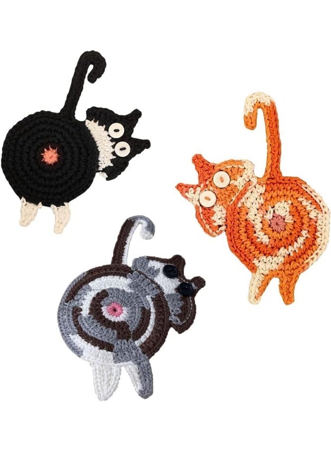 Cat Gifts for Cat Lovers ， Cat Coaster Woven ，Creative Cute Cat Coaster Insulation Coaster Coffee and Tea Coaster Desktop Gifts （3PCS ） - Image 1