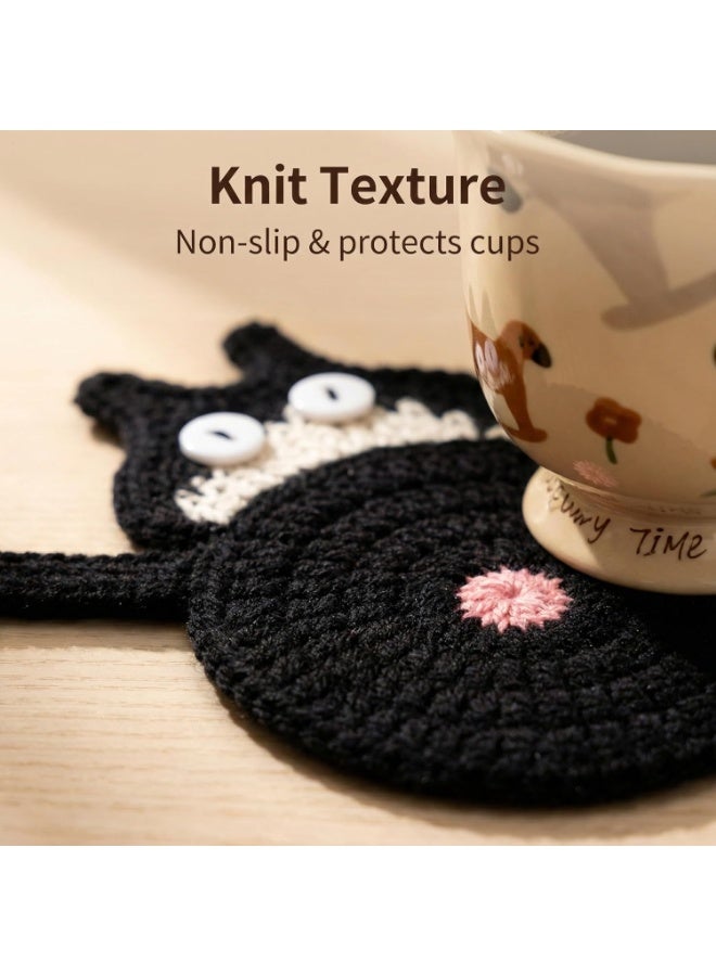 Cat Gifts for Cat Lovers ， Cat Coaster Woven ，Creative Cute Cat Coaster Insulation Coaster Coffee and Tea Coaster Desktop Gifts （3PCS ） - Image 3