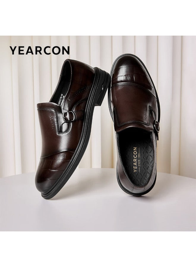 YEARCON Yierkang Men's Business Formal Suit Leather Shoes British Style Single Shoes Groom Wedding Shoes 54277w Brown Size 41 - Image 1