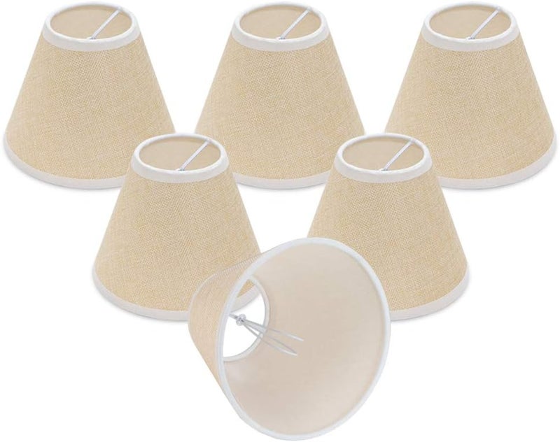 Wellmet Small Lamp Shade,ONLY for Candle Bulbs,Clip-on Drum Lamp Shades,Set of 6, 3" X 6" X 5", Linen - Image 1