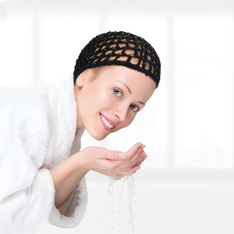 WLLHYF Wig Cap Thick Long Hair Caps Adjustable Elastic Net Anti-Slip Mesh Braided Weaving Making Crochet Sew Weave Fishnet Part Grip Headband Hat Women(Black/Pink) - Image 5