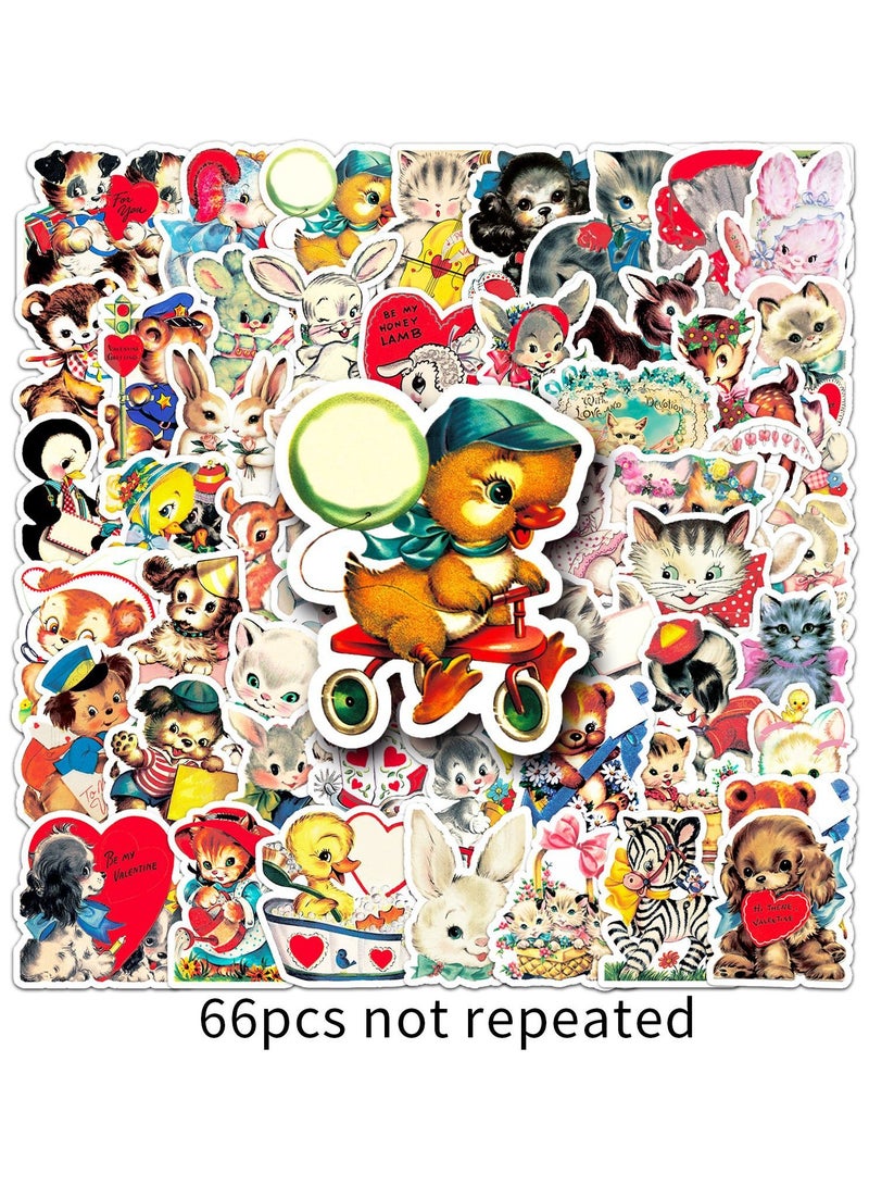 قوس قزح أورينبو 66 قطعة من ملصقات الرسوم المتحركة الرجعية اللطيفة للبالغين والأطفال ديكورات حفلات الكمبيوتر المحمول ملصقات الحيوانات لمستلزمات الحفلات العتيقة ملصقات الفينيل المقاومة للماء - Image 3