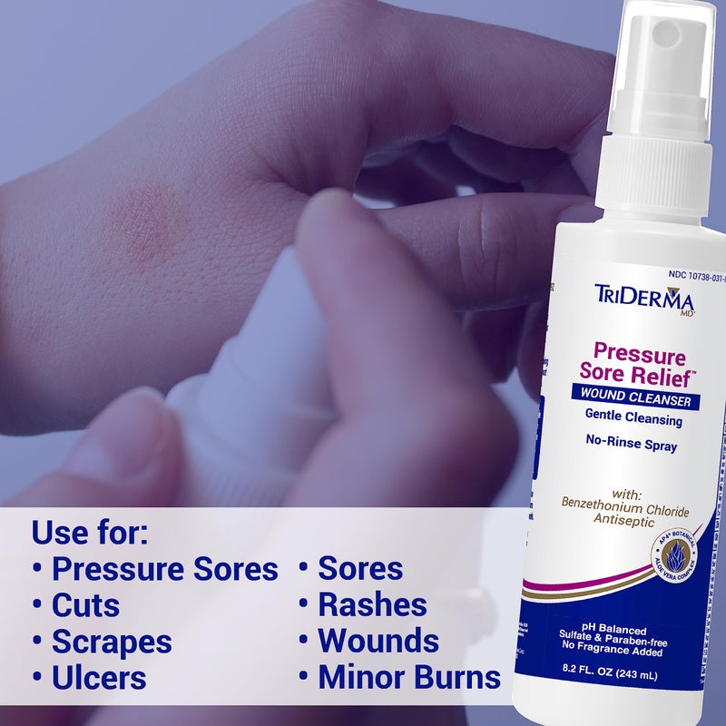 تراي ديرما Pressure Sore Relief Wound Cleanser, Gentle Cleansing for Bed Sores, Ulcers, Pressure Sores, Wounds and Hard-to-Heal Skin Sores with AP4 Aloe Vera and Niacinamide, Fragrance Free 8.2 oz Spray - Image 3