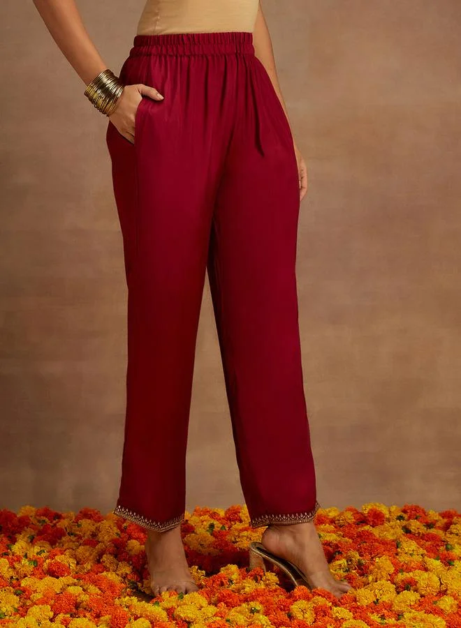 Libas Libas Embroidered Straight Kurta and Solid Trousers with Dupatta Set