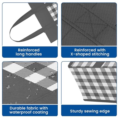 WISELIFE حقائب تسوق قابلة لإعادة الاستخدام من WISELIFE 10 حزمة حقائب توت كبيرة قابلة للطي، مقبض طويل للتسوق والمواد الغذائية والملابس (مربعات A) - Image 5