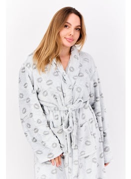 Kathy Ireland Women Allover Print Belted Bath Robes, Grey  - Image 2