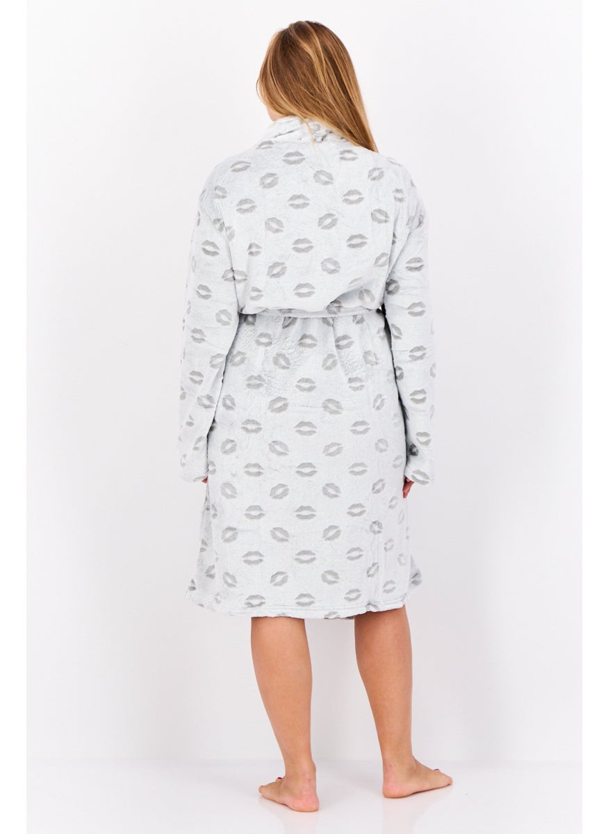 Kathy Ireland Women Allover Print Belted Bath Robes, Grey  - Image 3