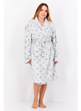 Kathy Ireland Women Allover Print Belted Bath Robes, Grey  - Image 1