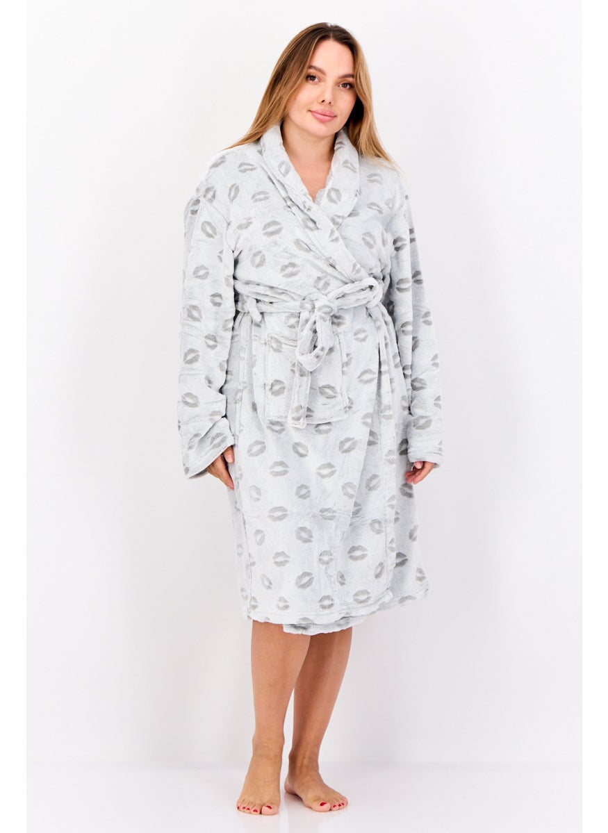 Kathy Ireland Women Allover Print Belted Bath Robes, Grey  - Image 1