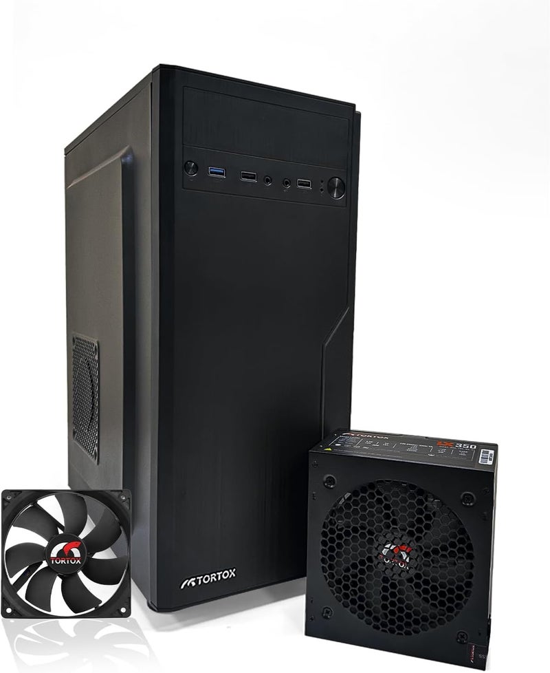 تورتوكس علبة كمبيوتر ألعاب Zion ATX، ITX، M-ATX، مزودة بمصدر طاقة 350 واط ومروحة 120 مم*1، خزانة كمبيوتر معدنية، HDD، SSD، 7 فتحات توسعة - Image 1