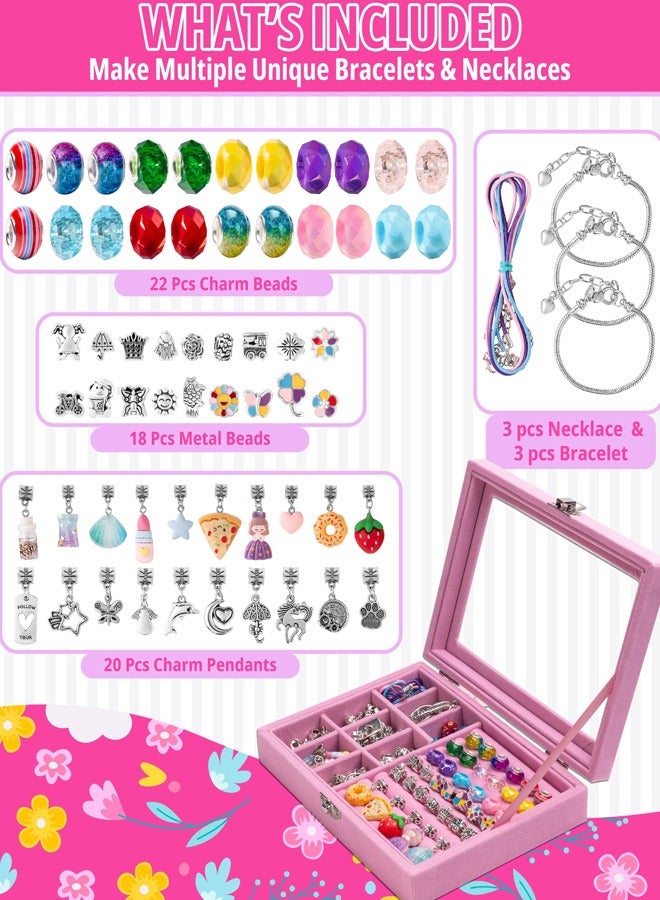 Bracelet Making Kit for Girls 66PCs Charm Bracelets Kit with Jewelry Box Jewelry Charms Bracelets for DIY Craft Jewelry Gift for Adults and Kids Present For 8-12 Year Old Girl (Pink)  - Image 3