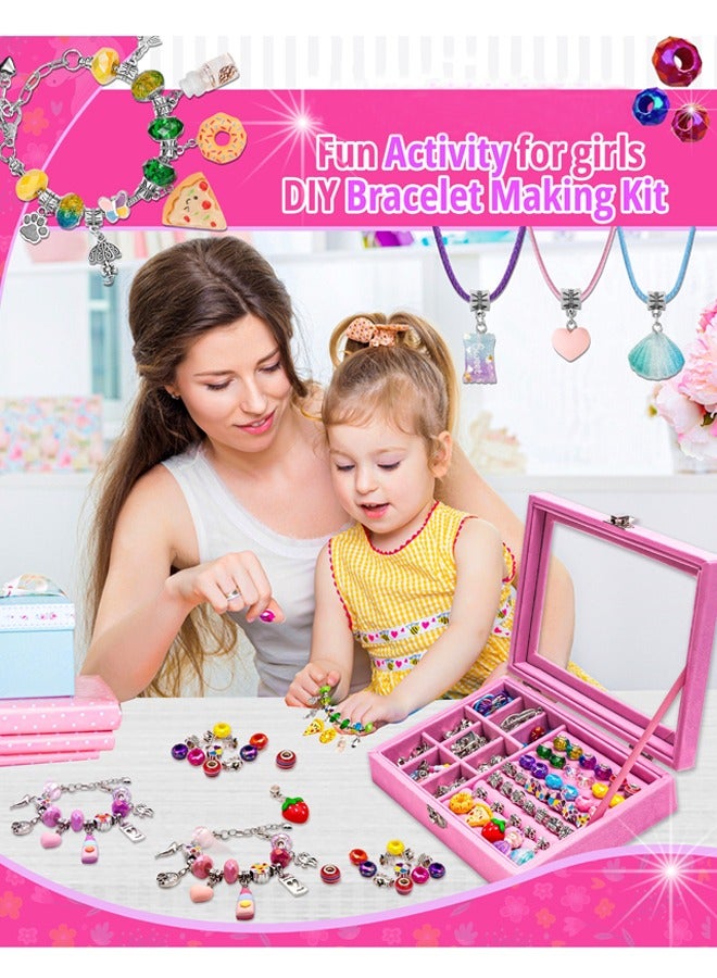 Bracelet Making Kit for Girls 66PCs Charm Bracelets Kit with Jewelry Box Jewelry Charms Bracelets for DIY Craft Jewelry Gift for Adults and Kids Present For 8-12 Year Old Girl (Pink)  - Image 2