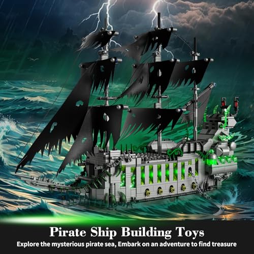 WINGIFT 1573 Pcs Pirate Ship Building Set with LED LightSTEM Ghost Ship Flying Dutchman Building ToyModel Boat Mini Brick Kit Home Office DecorHalloween Easter Gift for Adults Boys Kids Ages 14 - Image 5
