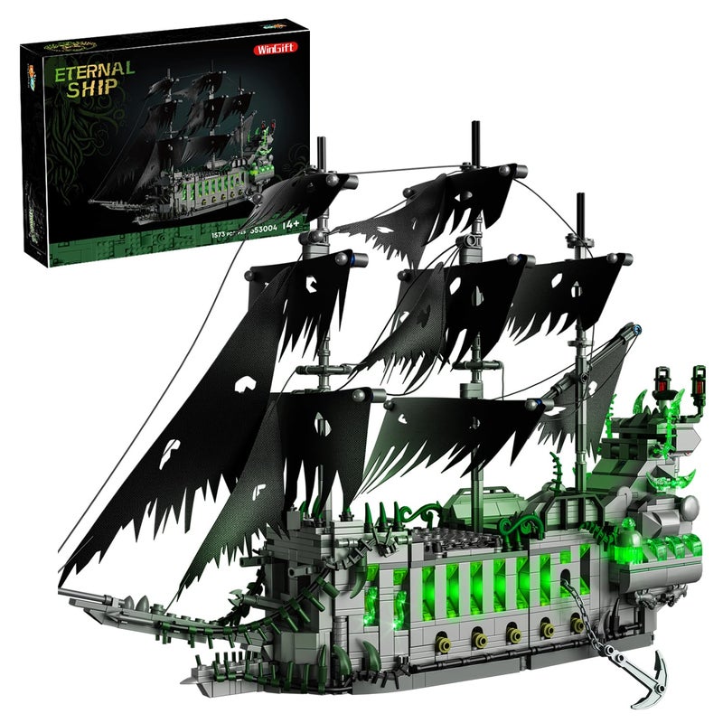 WINGIFT 1573 Pcs Pirate Ship Building Set with LED LightSTEM Ghost Ship Flying Dutchman Building ToyModel Boat Mini Brick Kit Home Office DecorHalloween Easter Gift for Adults Boys Kids Ages 14 - Image 3