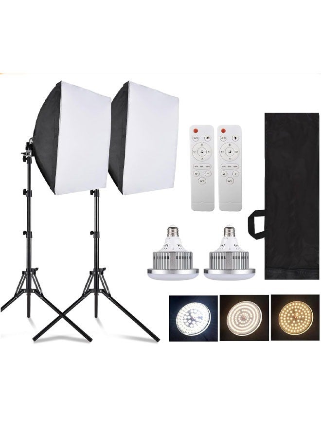 Andoer Softbox Photography Lighting Kit, 2 x 16''x16'' (40x40cm) Softboxes, 2 x 85W Bi-Color LED Lights (95 CRI for True-Tone), 2 x 1.7m Light Stands, Ideal for Portraits, Product Photography - Image 1