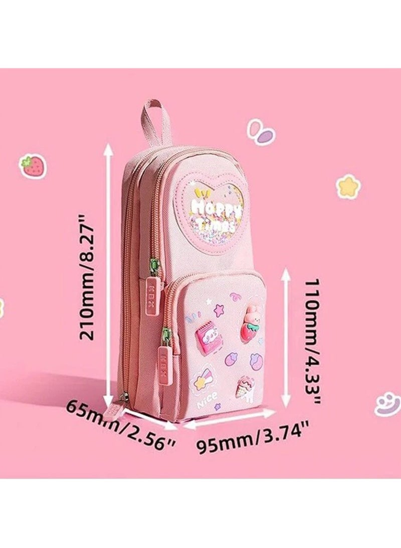 KADRAMA Pink Pencil Case & Pencil Pouch, Cute 3 Tier Stationery Storage and Organizer, 6 Compartments Adorable Pencil Case for School Supplies, Office, and Adult, College, Stationery Storage - Image 3