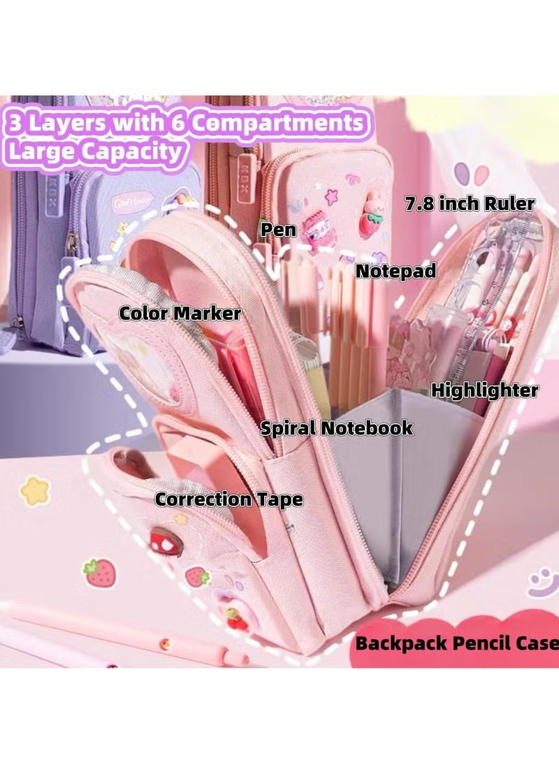 KADRAMA Pink Pencil Case & Pencil Pouch, Cute 3 Tier Stationery Storage and Organizer, 6 Compartments Adorable Pencil Case for School Supplies, Office, and Adult, College, Stationery Storage - Image 4