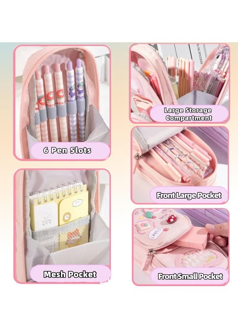 KADRAMA Pink Pencil Case & Pencil Pouch, Cute 3 Tier Stationery Storage and Organizer, 6 Compartments Adorable Pencil Case for School Supplies, Office, and Adult, College, Stationery Storage - Image 5