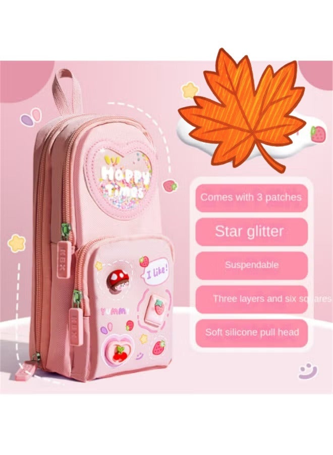 KADRAMA Pink Pencil Case & Pencil Pouch, Cute 3 Tier Stationery Storage and Organizer, 6 Compartments Adorable Pencil Case for School Supplies, Office, and Adult, College, Stationery Storage - Image 2