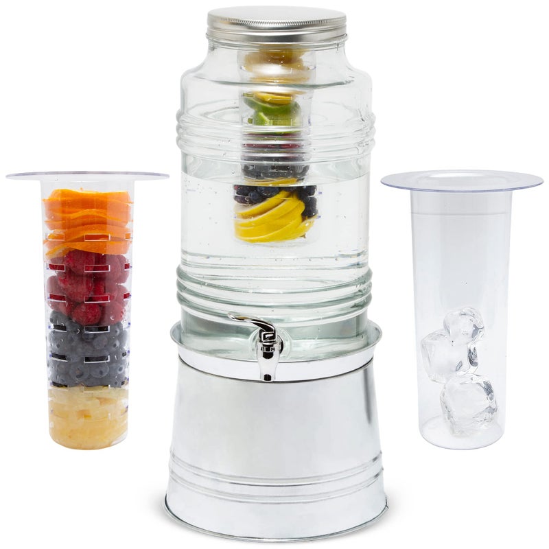 Style Setter Glass Drink Dispenser for Parties  24 Gallon Large Capacity Beverage Dispenser  Easy Assembling with Leakproof Spigot  Fruit Infuser for Best Taste  Galvanized Base Water Dispenser