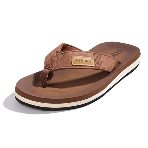 FITORY Men's Flip-Flops, Thongs Sandals Comfort Slippers for Beach Tan Size 7 - Image 1