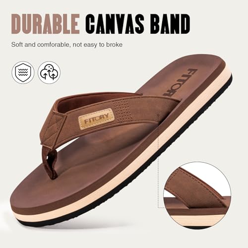 FITORY Men's Flip-Flops, Thongs Sandals Comfort Slippers for Beach Tan Size 7 - Image 4