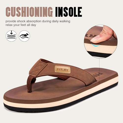 FITORY Men's Flip-Flops, Thongs Sandals Comfort Slippers for Beach Tan Size 7 - Image 2