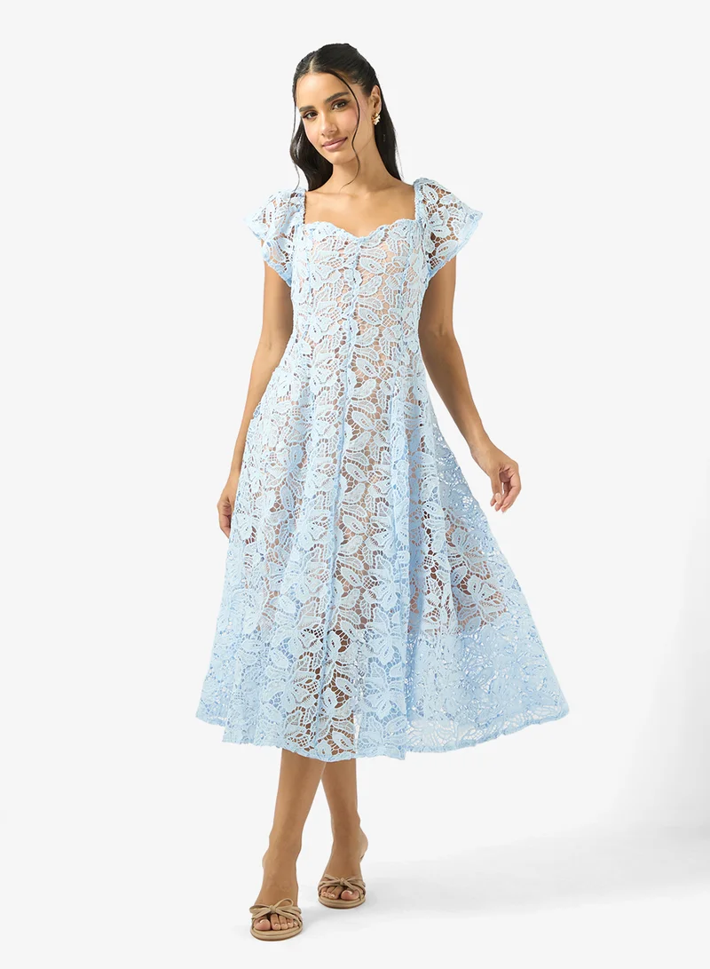 Ginger Lace Detail Sweetheart Neckline Midi Dress