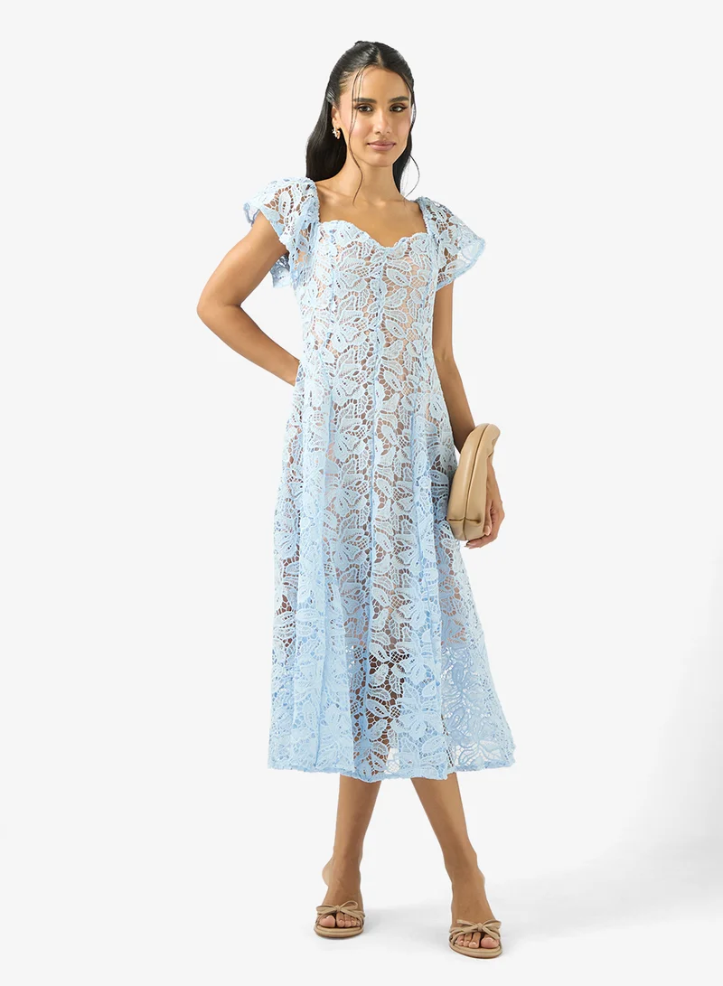 Ginger Lace Detail Sweetheart Neckline Midi Dress