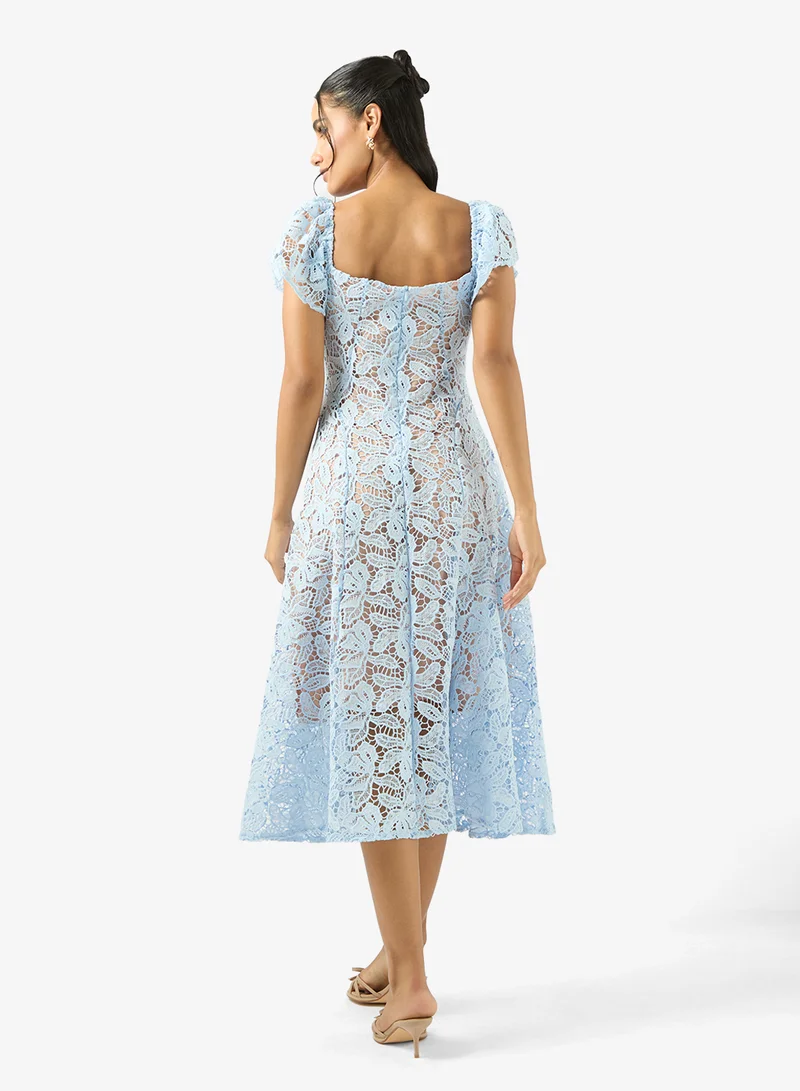 Ginger Lace Detail Sweetheart Neckline Midi Dress