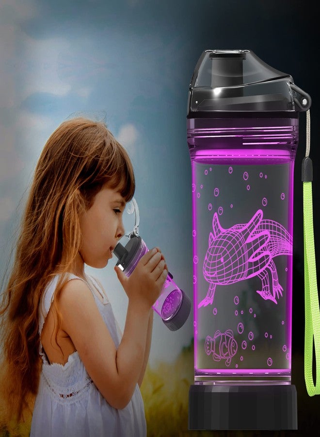 Ammonite Axolotl Water Bottle with 3D Glowing LED Light - 14 OZ Tritan BPA Free - Creative Ideal Travel Cup Gift for School Kid Boy Child Gamer Holiday Camping Picnic - Image 1