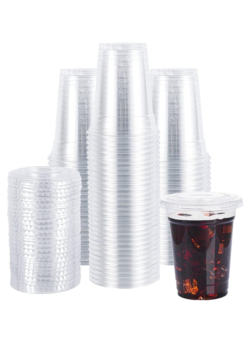 MARKQ [50 Pack] Clear Plastic Cups with Flat Lids 12 oz – Disposable, BPA-Free Juice Cups for Iced Coffee, Smoothies, Juice, Cold Drinks – Ideal for Parties, Events, and To-Go Use - Image 1