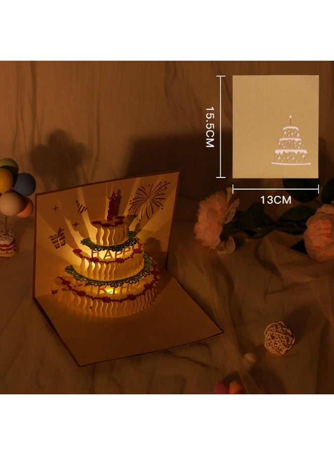 Gold 3D Musical Happy Birthday Cake Card – Pop-Up Greeting Card with Music & Envelope - Image 1