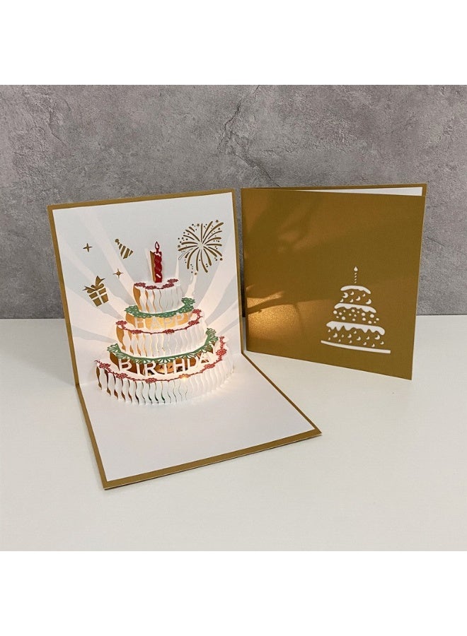 Gold 3D Musical Happy Birthday Cake Card – Pop-Up Greeting Card with Music & Envelope - Image 2