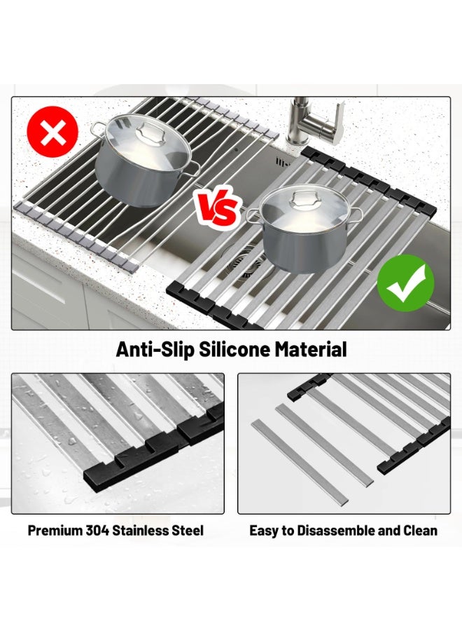 بيت الأناقة رف تجفيف أطباق قابل للطي من أرا هوم لحوض المطبخ، رف تجفيف أطباق فوق الحوض، تخزين على سطح الحوض، غطاء رف تجفيف للحوض، مصفاة من الفولاذ المقاوم للصدأ - Image 2