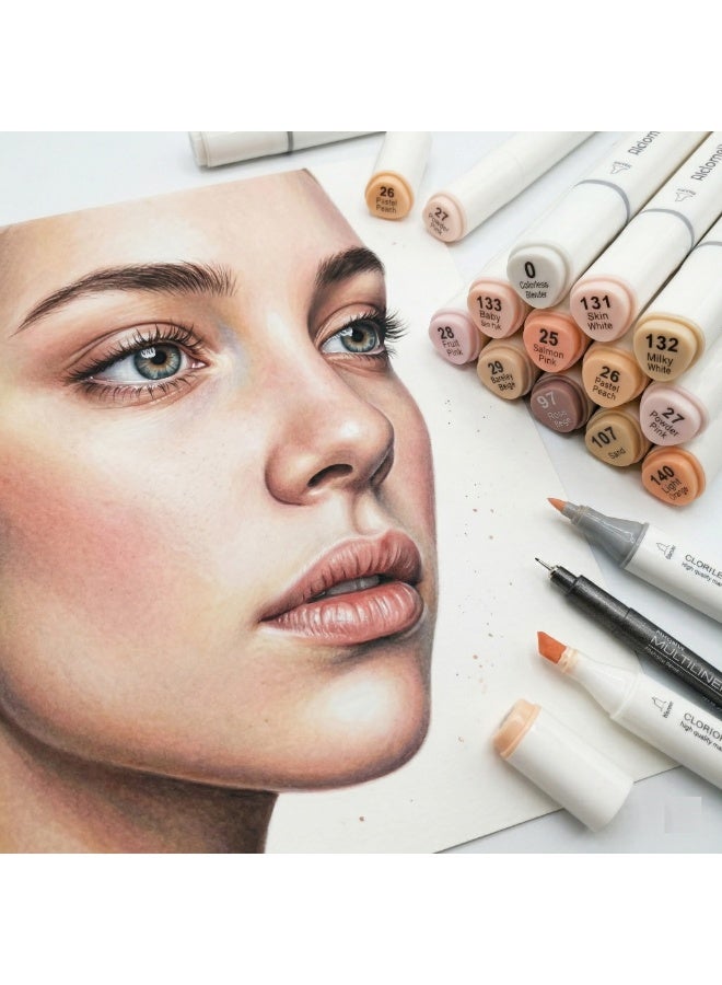 Superior MS-888 Marker Set - 12 Professional Skin Tones & Anime Colors - Dual Tip Blending Markers - Image 2