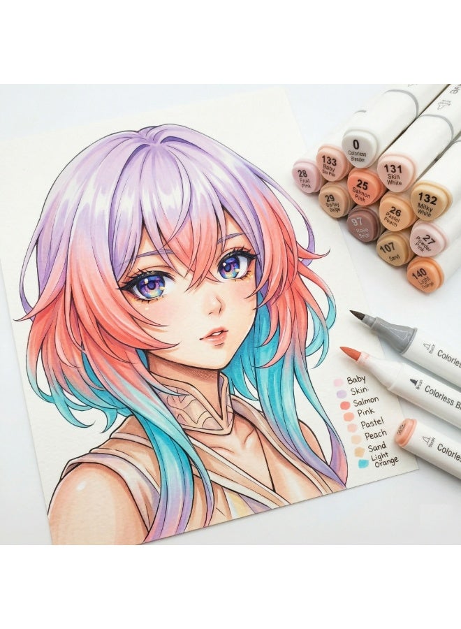 Superior MS-888 Marker Set - 12 Professional Skin Tones & Anime Colors - Dual Tip Blending Markers - Image 3
