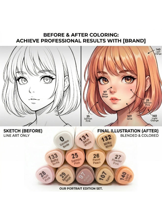Superior MS-888 Marker Set - 12 Professional Skin Tones & Anime Colors - Dual Tip Blending Markers - Image 4